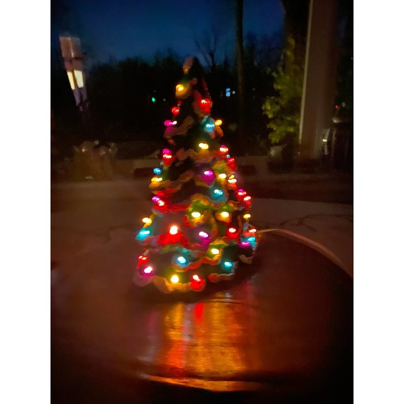 Handmade Ceramic Christmas Tree, Bright Matte Green with White Snow Accents - Picture 2 of 12